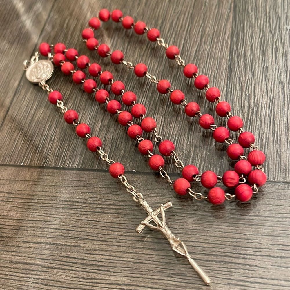 Perfume Scent Rosary Necklace - Red Wooden beaded Rosary